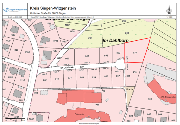 Bild vergr&ouml;&szlig;ern: Lageplan, Im Dahlborn 15